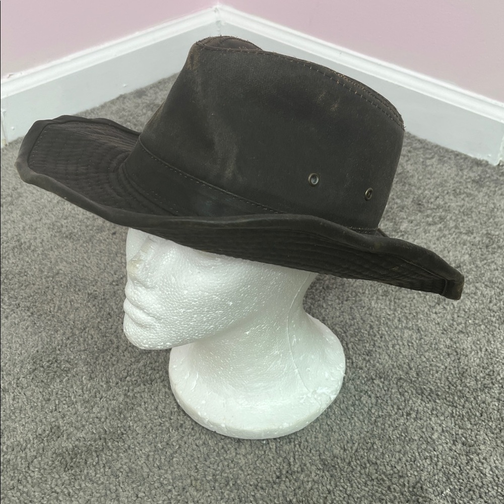 Outback Hat Fedora Dorfman Pacific Weathered Brown Leather Look Cotton Unisex